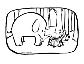 elephant and monkey coloring book page
